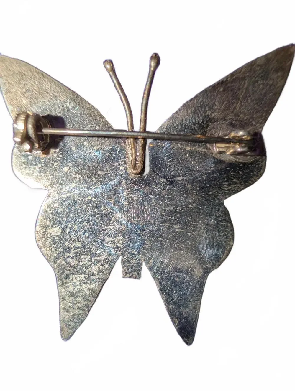 Vintage Alpaca Mexico Butterfly Brooch with Abalone Shell Inlay